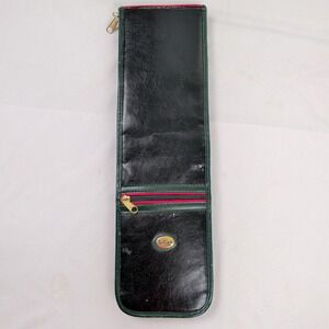 Tie Rack London Vintage Black Faux Leather Travel Tie Case Organizer Green Trim